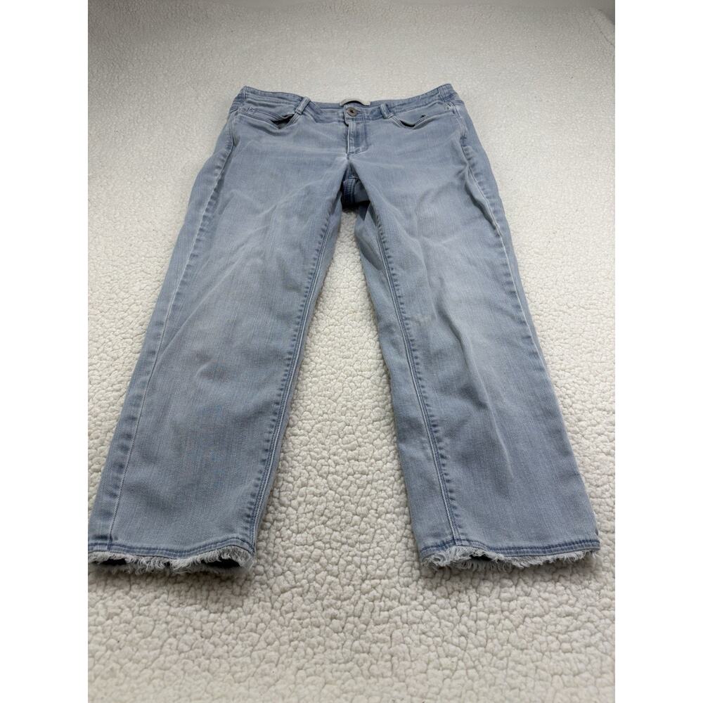 J. Jill Denim Jeans Sz 8 Authentic Fit Cropped Light Wash Fringe Hem Boho Ankle